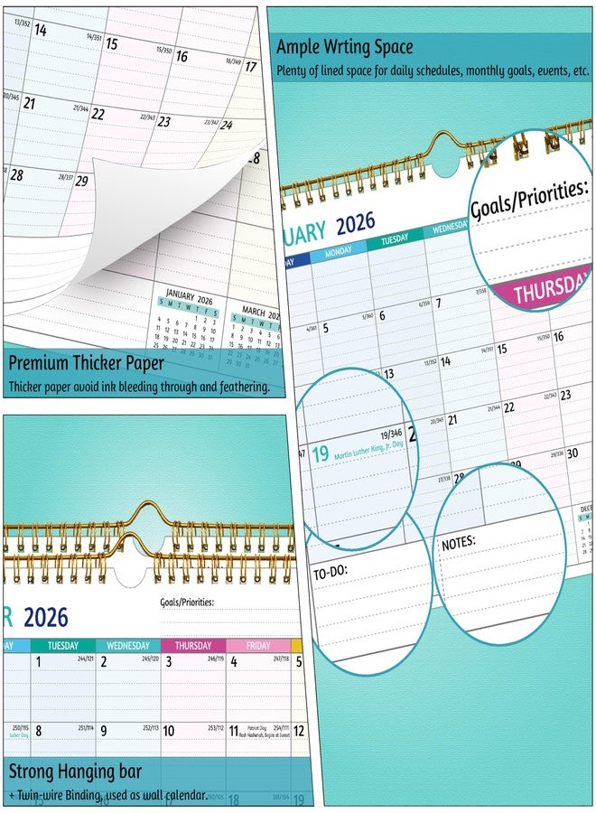 BowCuk Wall Calendar 2026-2027 - 2 Year Calendar 2026-2027, 11 x 8.5 In, Jan 2026 - Dec 2027, 2026 Calendar 24 Months, Small Monthly Calendar 2026, with Ruled Blocks, Thick Paper, Holidays, To-dos ＆ Notes - Image 5