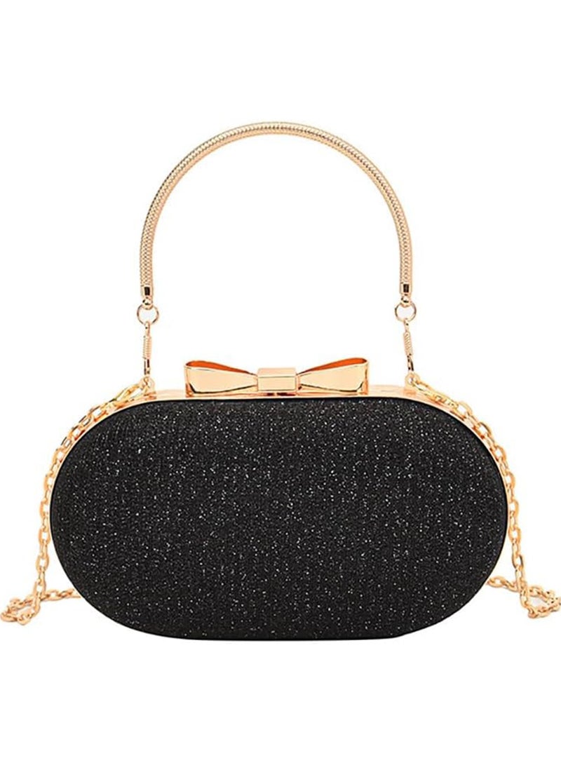Zikra Oval Sequin Bowknot Crossbody Bag, Pleated Glitter Shiny Ellipse Dinner Handbag, Women's Hard Shell Shoulder Purse Tote - Image 1