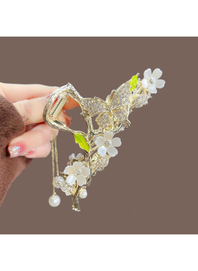 Generic Vintage Lily Tassel Hair Claw Clip Floral Shark Clip F35 three flowers butterfly 