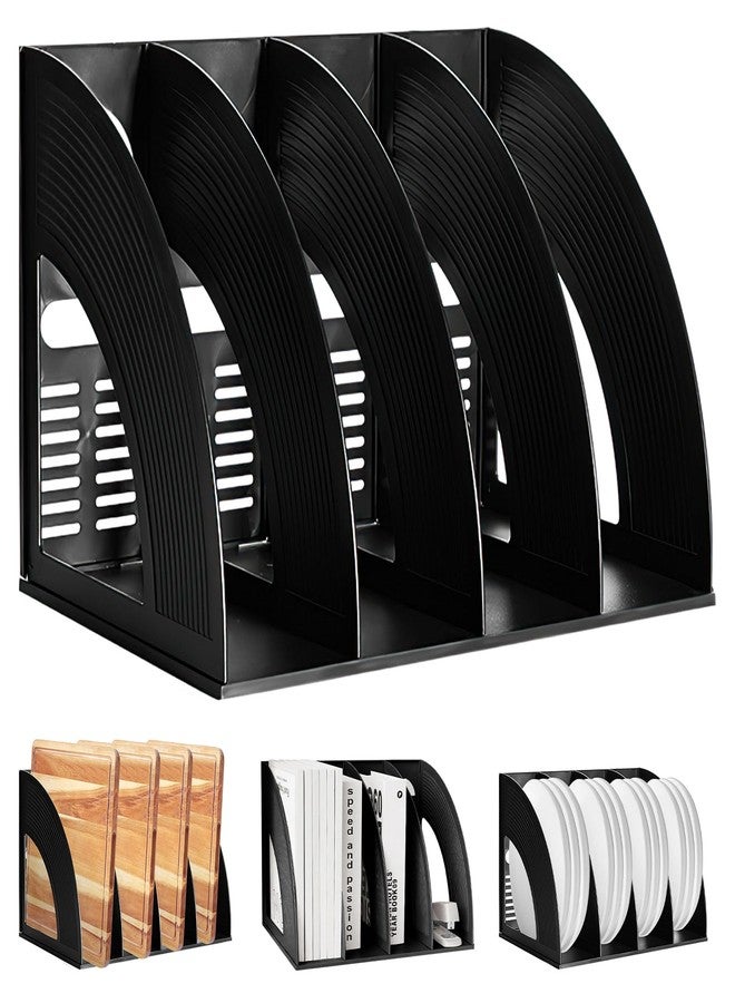 ساييك منظم ملفات SAYEEC، 4 أقسام، منظم مكتبي قائم، إطار أسود، رف ملفات، بلاستيك سميك، ورق، دفتر ملاحظات، مجلة، مكتبة، مورد للمكاتب والمدارس والطلاب - Image 1