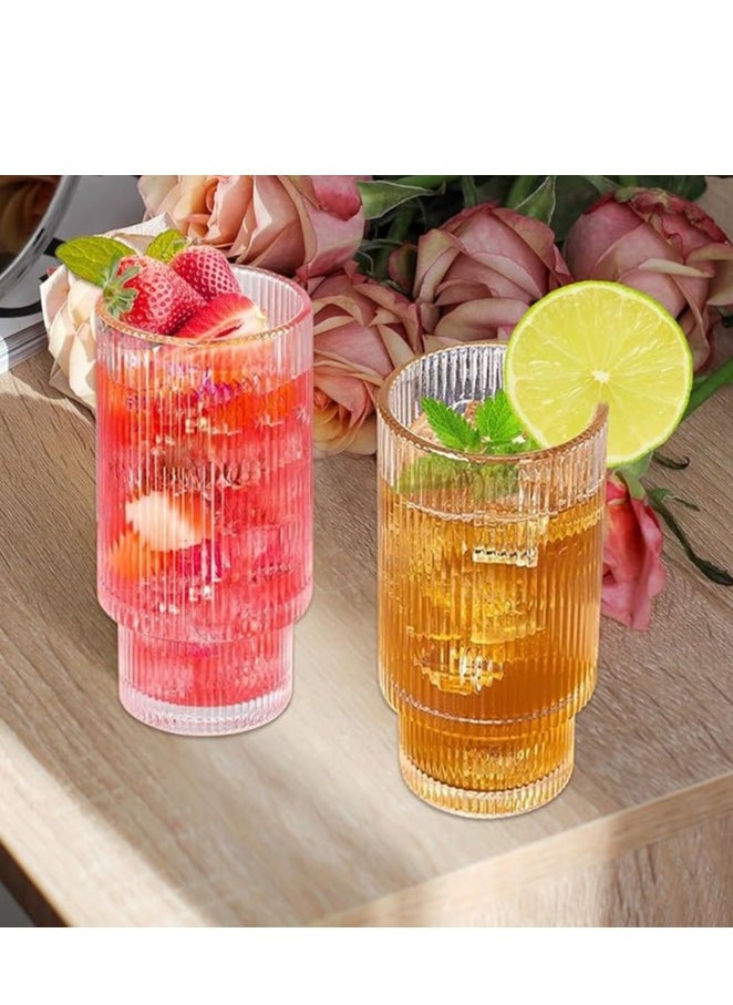 Generic - 325ML Ribbed Glasses Set of 4 Ribbed Drinking Glasses Stackable Ripple Glasses Vintage Origami Style Glass Cups Water Glasses for Cocktails Tea Coffee - Image 1