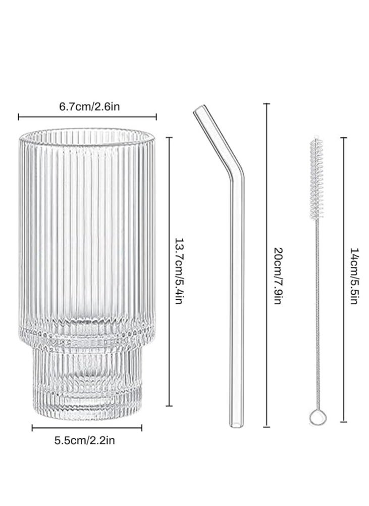 Generic - 325ML Ribbed Glasses Set of 4 Ribbed Drinking Glasses Stackable Ripple Glasses Vintage Origami Style Glass Cups Water Glasses for Cocktails Tea Coffee - Image 1