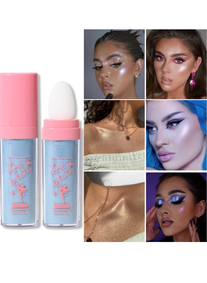 SYOSI 3 Colors Body Glitter Highlighter Powder Stick, Body Face Glitter Powder Stick, High Gloss Fairy Glitter, Sparkle Patting Powder for Face Eyes Lips Hair Body - Image 4