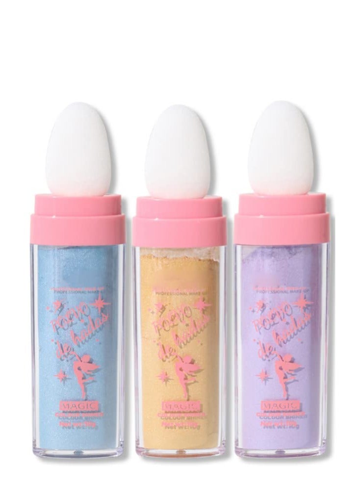 SYOSI 3 Colors Body Glitter Highlighter Powder Stick, Body Face Glitter Powder Stick, High Gloss Fairy Glitter, Sparkle Patting Powder for Face Eyes Lips Hair Body - Image 2