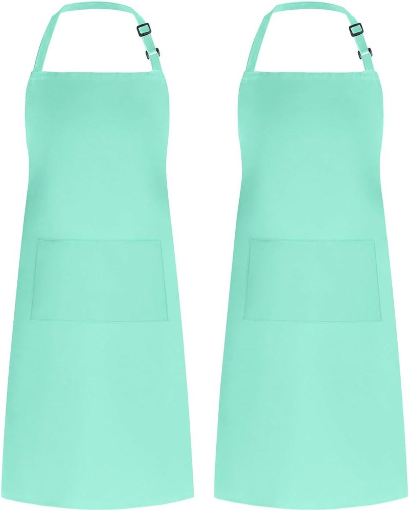 Syntus 2 Pack Adjustable Bib Apron Waterdrop Resistant with 2 Pockets Cooking Kitchen Aprons for Women Men Chef, Green, 33.07*27.17in - Image 1