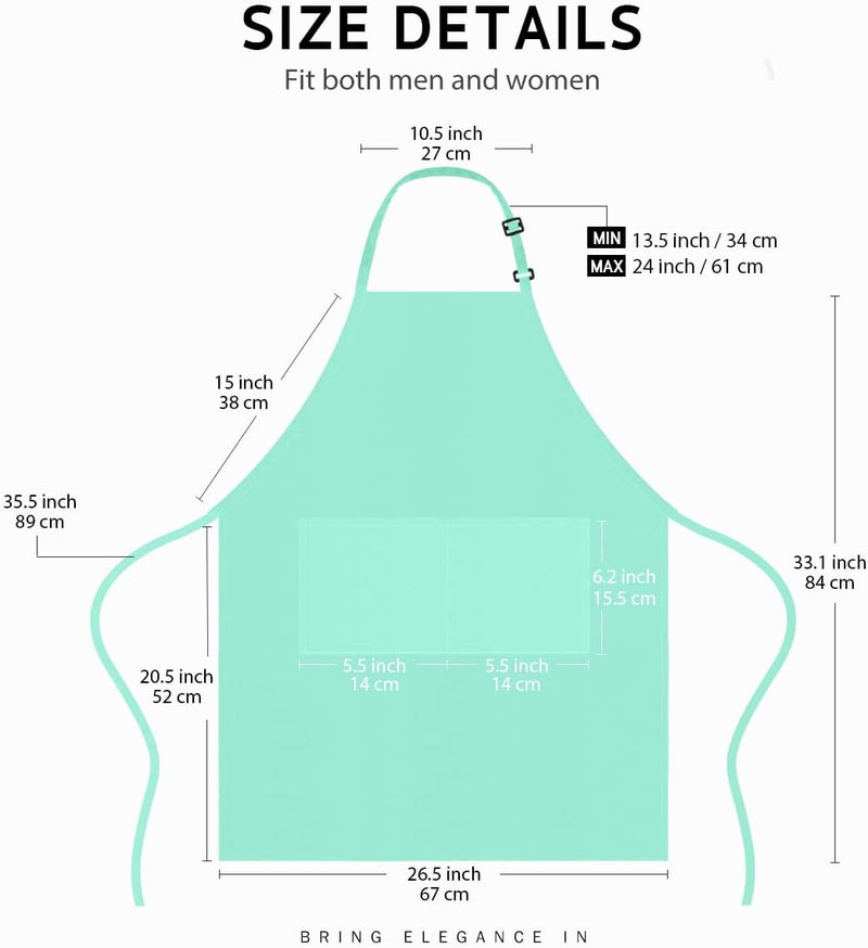 Syntus 2 Pack Adjustable Bib Apron Waterdrop Resistant with 2 Pockets Cooking Kitchen Aprons for Women Men Chef, Green, 33.07*27.17in - Image 2