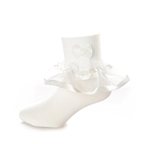 DressForLess Multi Color Girls Socks with Color Ruffled Organza Lace and Ribbon - Image 1