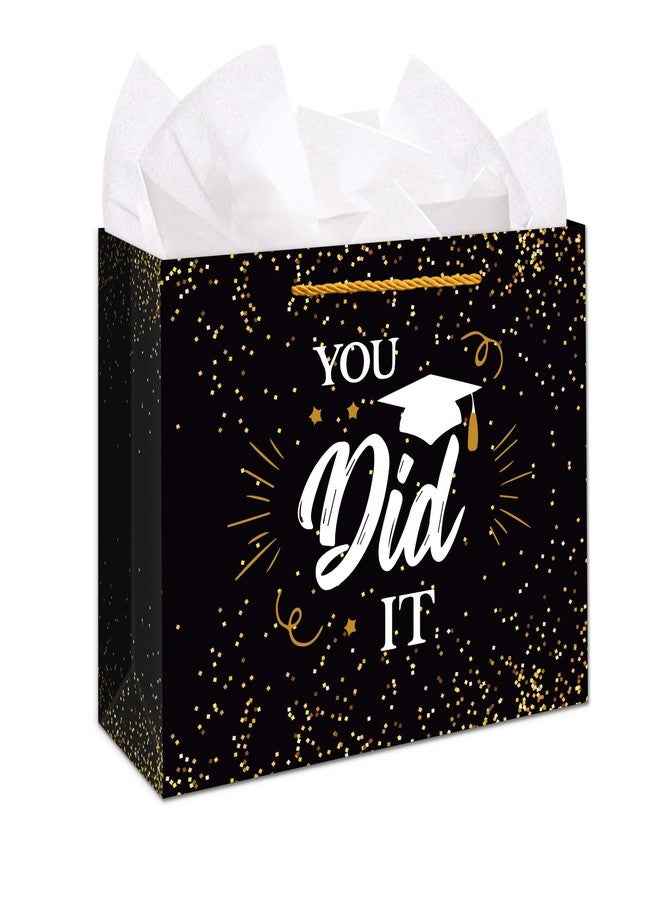 PETCEE Graduation Gift Bags - 11.4" You Did It Large Grad Gift Bag with Tissue Paper for Graduates Him Her 2026 Black Graduation Bags for College Senior High School 8th Grade Nursing School Party Supplies - Image 1