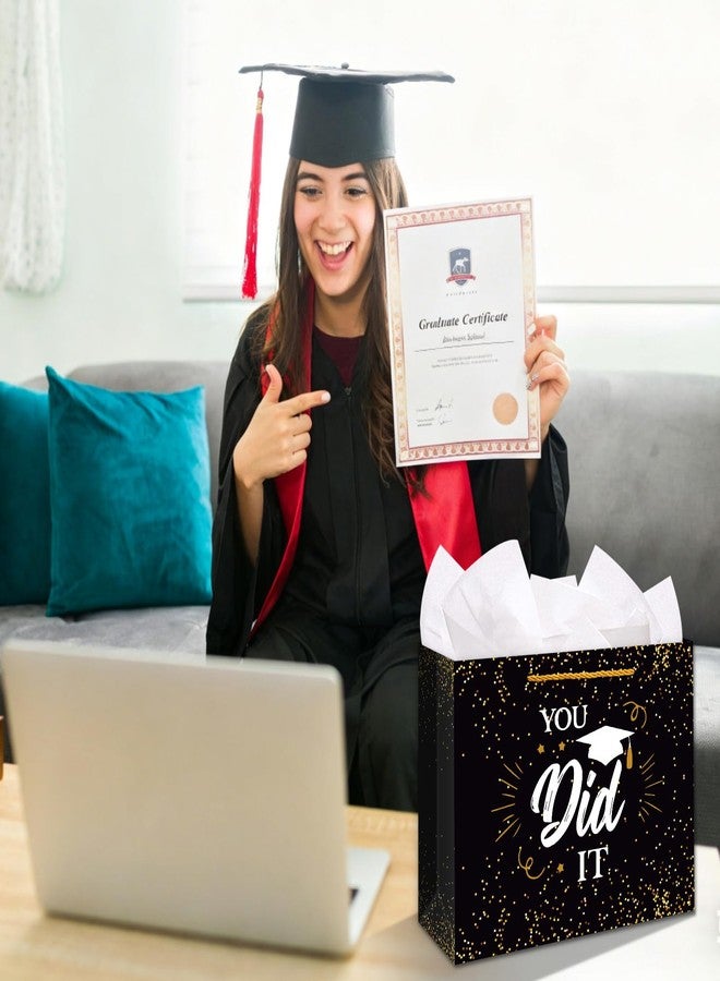PETCEE Graduation Gift Bags - 11.4" You Did It Large Grad Gift Bag with Tissue Paper for Graduates Him Her 2026 Black Graduation Bags for College Senior High School 8th Grade Nursing School Party Supplies - Image 4