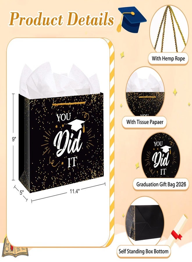 PETCEE Graduation Gift Bags - 11.4" You Did It Large Grad Gift Bag with Tissue Paper for Graduates Him Her 2026 Black Graduation Bags for College Senior High School 8th Grade Nursing School Party Supplies - Image 3