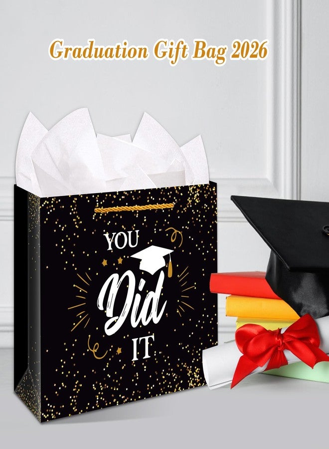 PETCEE Graduation Gift Bags - 11.4" You Did It Large Grad Gift Bag with Tissue Paper for Graduates Him Her 2026 Black Graduation Bags for College Senior High School 8th Grade Nursing School Party Supplies - Image 2