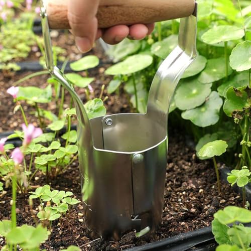 Yingruier Bulb Planter Tool, 4 Inches Depth Mark Hand Bulb Planter, Non-Bending Stainless Steel Bulb Planter Digger, Garden Bulb Transplanter with Comfortable Grip Wooden Handle for Tulip and Daffodils - Image 5