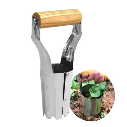 Yingruier Bulb Planter Tool, 4 Inches Depth Mark Hand Bulb Planter, Non-Bending Stainless Steel Bulb Planter Digger, Garden Bulb Transplanter with Comfortable Grip Wooden Handle for Tulip and Daffodils - Image 1