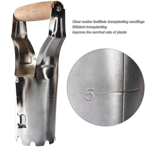 Yingruier Bulb Planter Tool, 4 Inches Depth Mark Hand Bulb Planter, Non-Bending Stainless Steel Bulb Planter Digger, Garden Bulb Transplanter with Comfortable Grip Wooden Handle for Tulip and Daffodils - Image 3