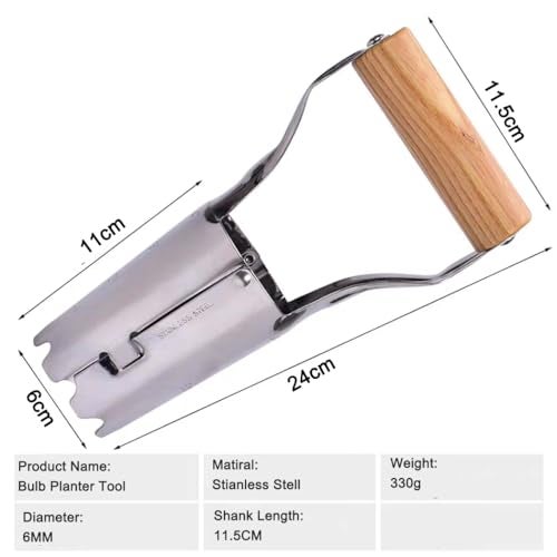 Yingruier Bulb Planter Tool, 4 Inches Depth Mark Hand Bulb Planter, Non-Bending Stainless Steel Bulb Planter Digger, Garden Bulb Transplanter with Comfortable Grip Wooden Handle for Tulip and Daffodils - Image 2
