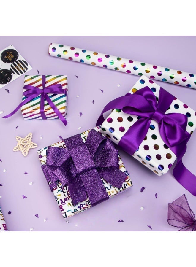 CUNUUDOOL 3 PCS Birthday Gift Wrap Paper Iridescent Gift Wrapping Paper Mini Roll, 3 Rolls Happy Birthday Polka Dots Stripes Printed Assortment,43×300cm,Per Roll. - Image 4