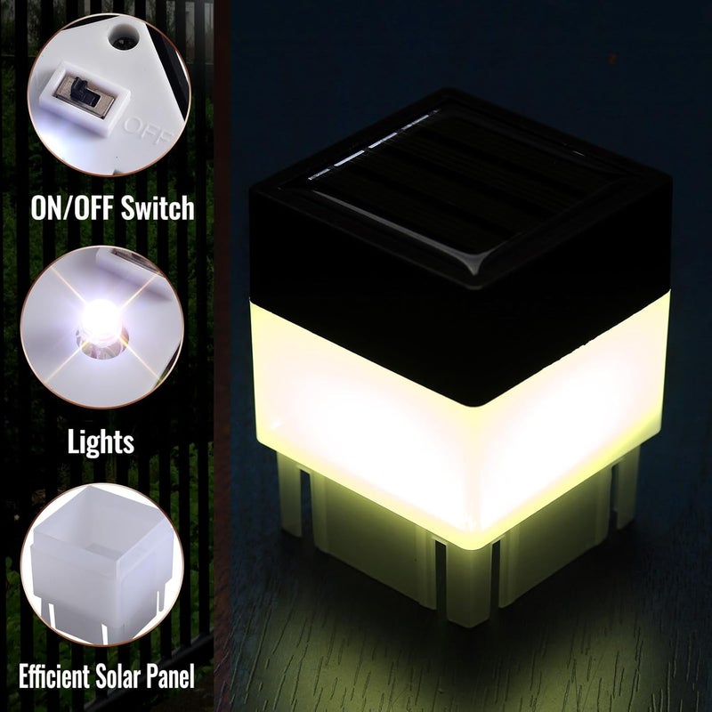 Tujoe 20 Pack Solar Fence Post Cap Lights 2 x 2 Inches Solar Fence Post Caps Lights for Garden, Street, Gazebos, Street Wall (Warm Yellow) - Image 3