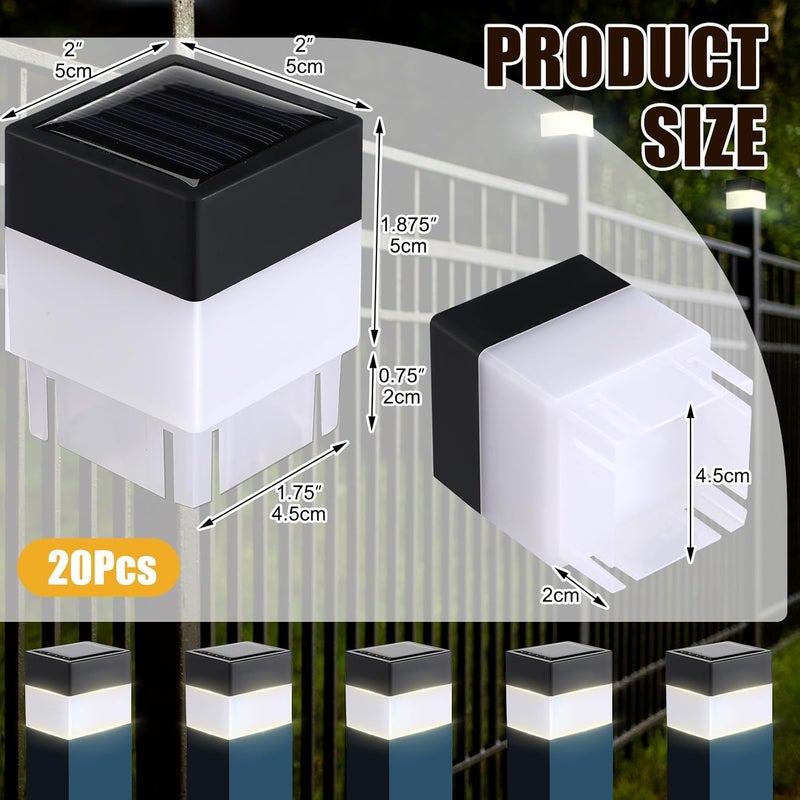 Tujoe 20 Pack Solar Fence Post Cap Lights 2 x 2 Inches Solar Fence Post Caps Lights for Garden, Street, Gazebos, Street Wall (Warm Yellow) - Image 2