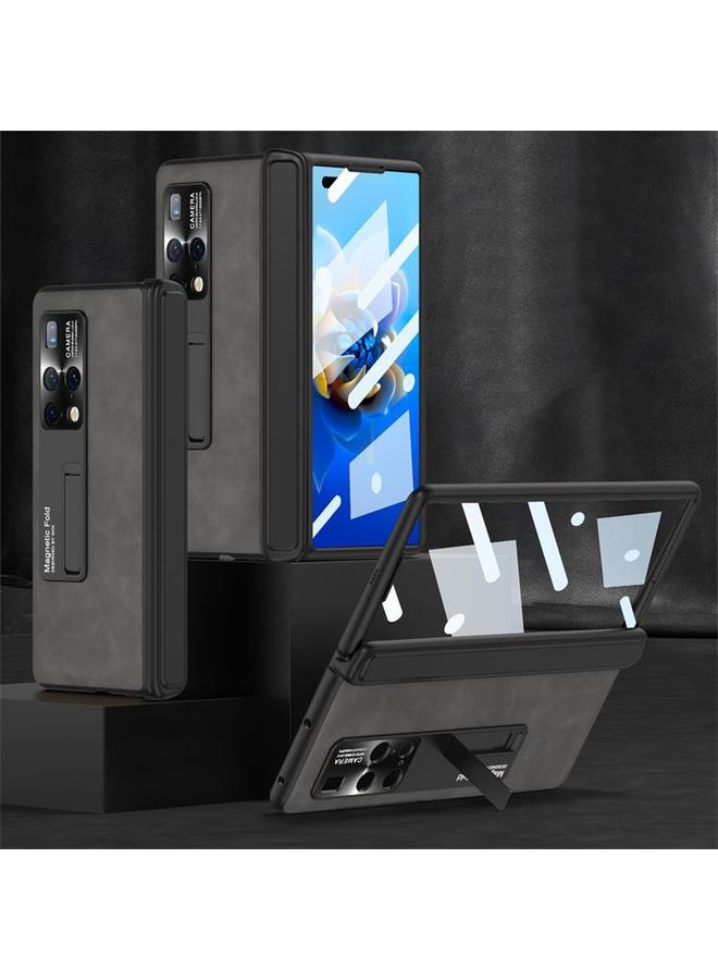 إيروريكس جراب هاتف GKK عالي الدقة من الجلد المصقول المدمج مع حامل لهاتف Huawei Mate X2 (رمادي)