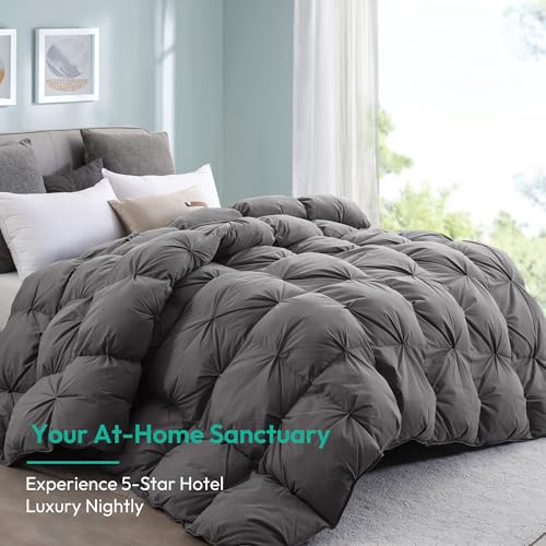 Three Geese Pinch Pleat Feather Down Fiber Comforter - All-Season Down Duvet Insert Fluffy Baffle Box Design with 8 Corner Loops for Warmth and Softness. - Image 2
