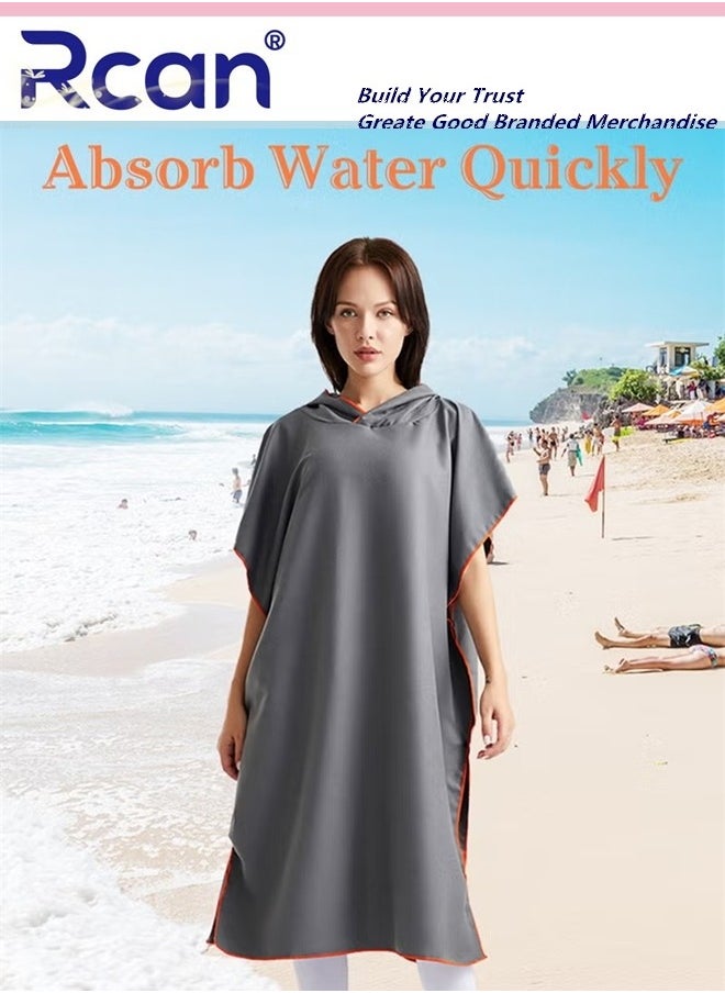 Rcan Microfiber Beach Blanket Bath Swim Towel Wetsuit Poncho with Hood Grey  - Image 3