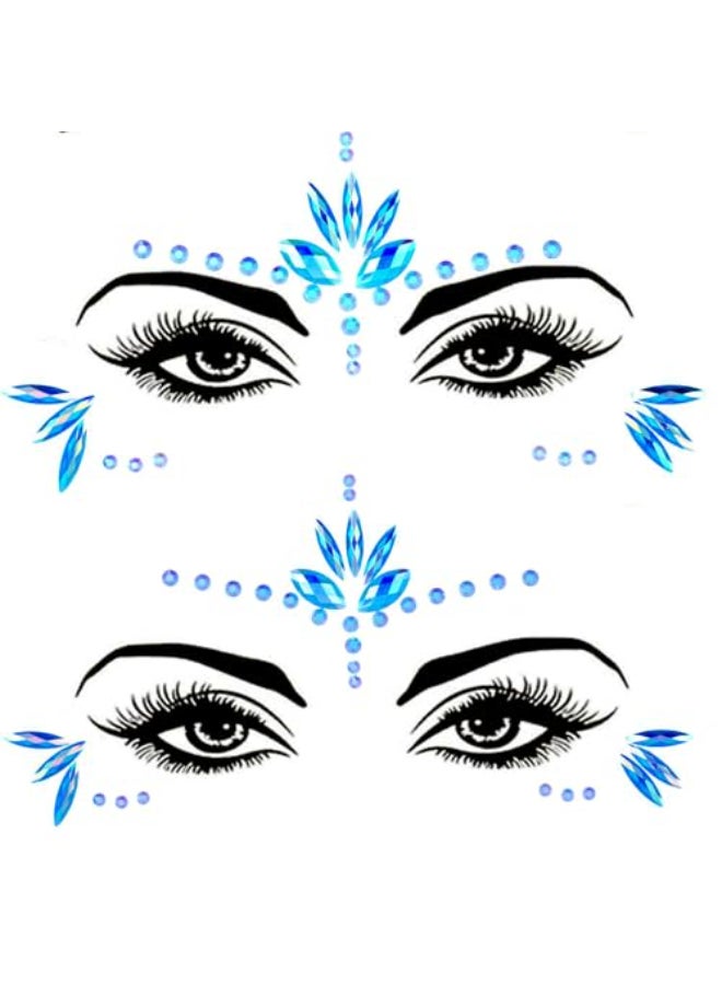 WUIOS Mermaid Face Gems Stick Jewels Halloween Body Eye Face Jewels Gems Rave Festival Tattoo Glitter Self Adhesive Crystals Rhinestones Diamonds Tattoos Sticker Party Carnival Festival Decorations Blue - Image 1