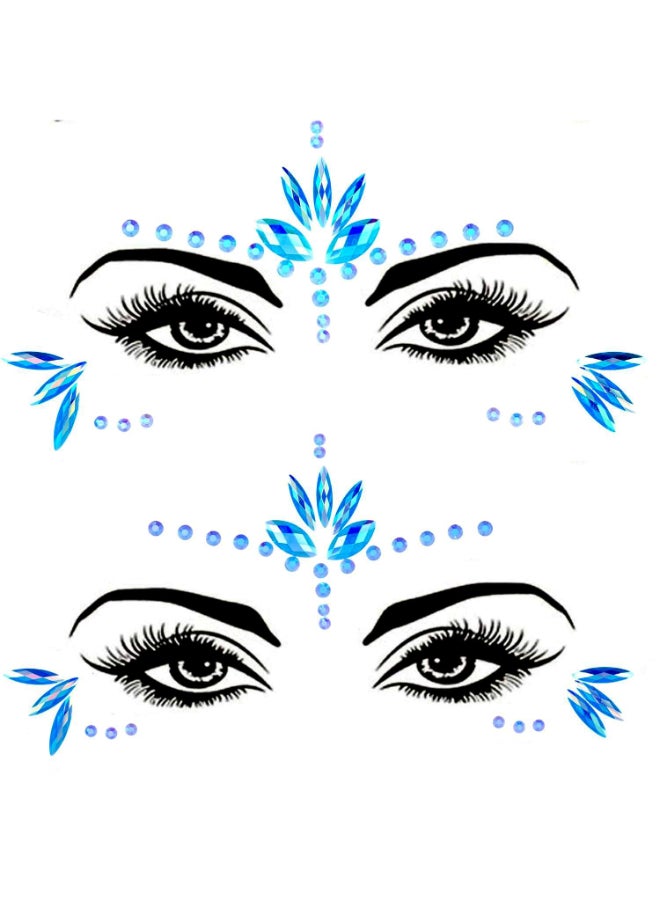 WUIOS Mermaid Face Gems Stick Jewels Halloween Body Eye Face Jewels Gems Rave Festival Tattoo Glitter Self Adhesive Crystals Rhinestones Diamonds Tattoos Sticker Party Carnival Festival Decorations Blue - Image 2