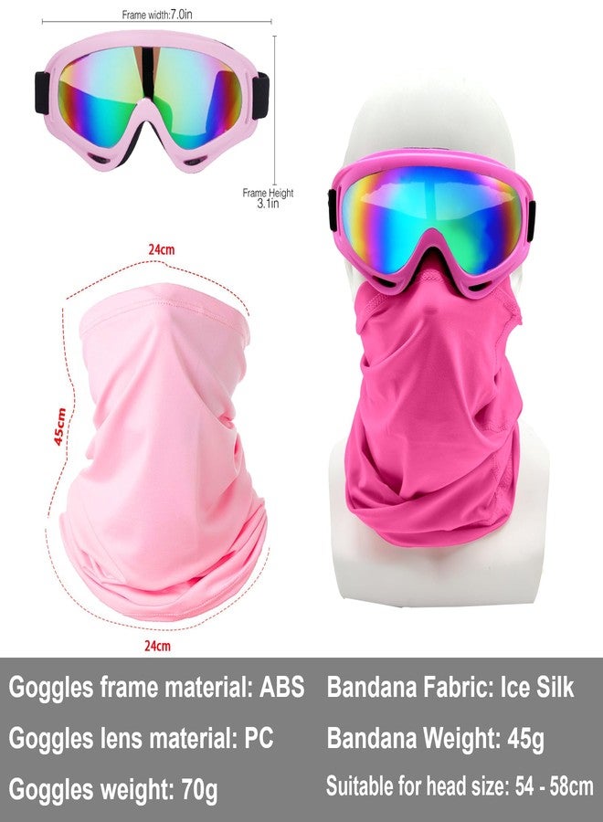 LJDJ Motorcycle Goggles,4 Pack Dirt Bike ATV Motocross Riding Offroad Protective with 4 Pack Neck Breathable Bandana Mask (Light Pink+Rose Pink) - Image 2