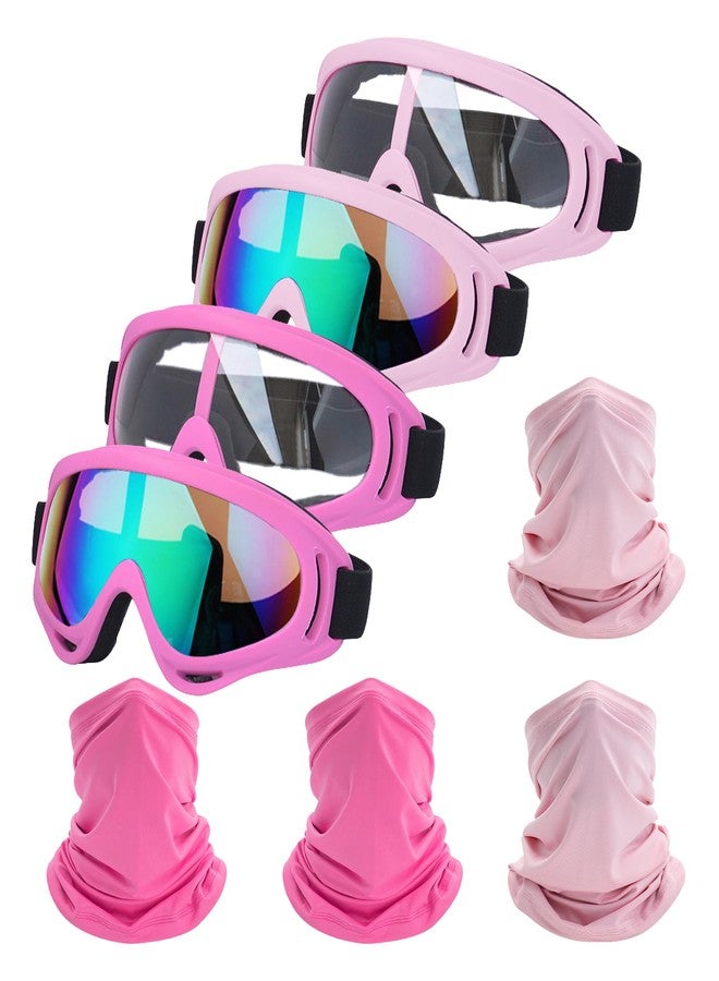 LJDJ Motorcycle Goggles,4 Pack Dirt Bike ATV Motocross Riding Offroad Protective with 4 Pack Neck Breathable Bandana Mask (Light Pink+Rose Pink) - Image 1