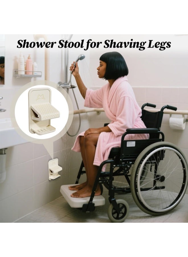 سيوسي Shower Foot Rest, Shower Shaving Step, Wall-Mounted Foot Rest for Leg Hair Removal, Anti-Slip Bathroom Step Stool for Kids, Seniors, and Adults, Suitable for Tile, Glass, and Apartment Use (White) - Image 2