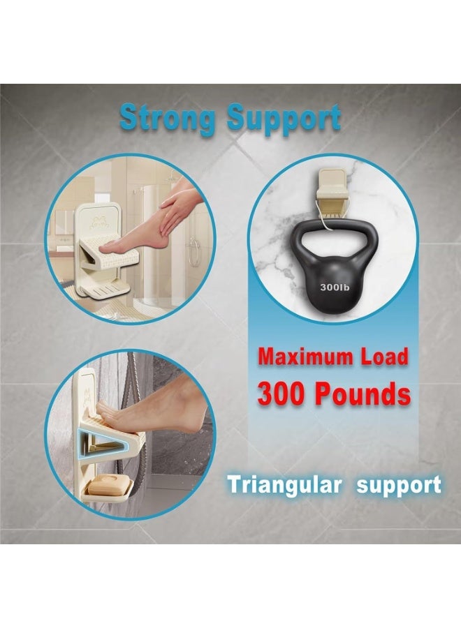 سيوسي Shower Foot Rest, Shower Shaving Step, Wall-Mounted Foot Rest for Leg Hair Removal, Anti-Slip Bathroom Step Stool for Kids, Seniors, and Adults, Suitable for Tile, Glass, and Apartment Use (White) - Image 5