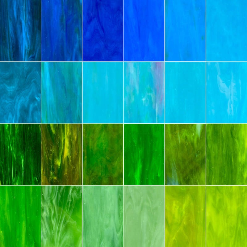 LITMIND 24 Sheets Blue  Green Stained Glass Variety Pack  4 x 6 Inch Cathedral Art Glass for Mosaic Crafts and Projects