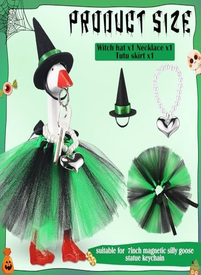 Sunnymove 3 Pcs 7 Inch Mini Desk Goose Outfits with Tutu Dress Princess Necklace Hat Holiday Costumes for Fall Thanksgiving Christmas Magnetic Goose Key Holder Decor (Green) - Image 2