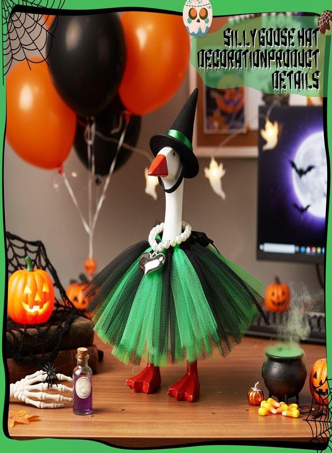 Sunnymove 3 Pcs 7 Inch Mini Desk Goose Outfits with Tutu Dress Princess Necklace Hat Holiday Costumes for Fall Thanksgiving Christmas Magnetic Goose Key Holder Decor (Green) - Image 4