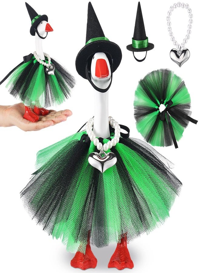 Sunnymove 3 Pcs 7 Inch Mini Desk Goose Outfits with Tutu Dress Princess Necklace Hat Holiday Costumes for Fall Thanksgiving Christmas Magnetic Goose Key Holder Decor (Green) - Image 1
