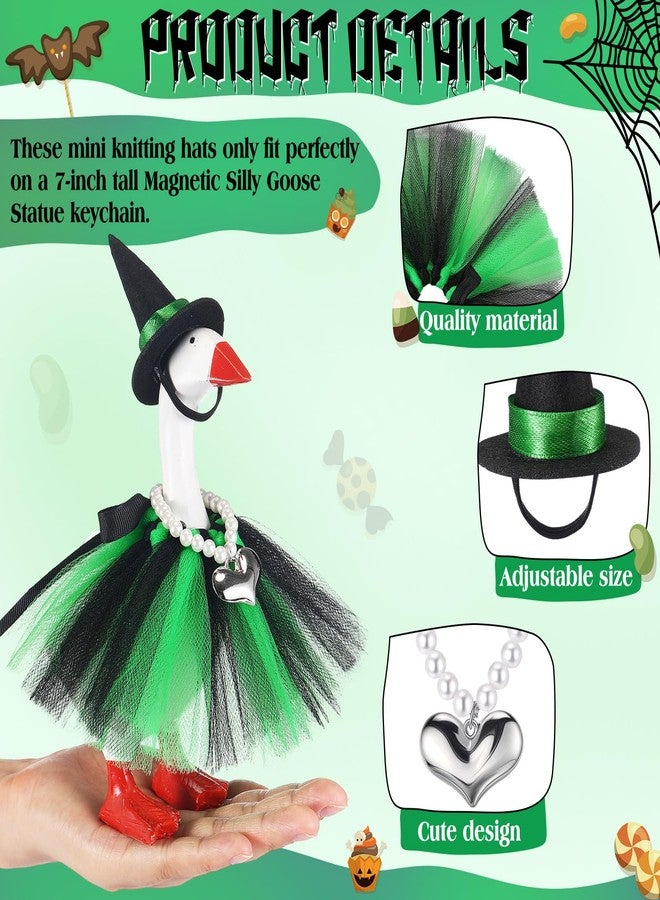 Sunnymove 3 Pcs 7 Inch Mini Desk Goose Outfits with Tutu Dress Princess Necklace Hat Holiday Costumes for Fall Thanksgiving Christmas Magnetic Goose Key Holder Decor (Green) - Image 3