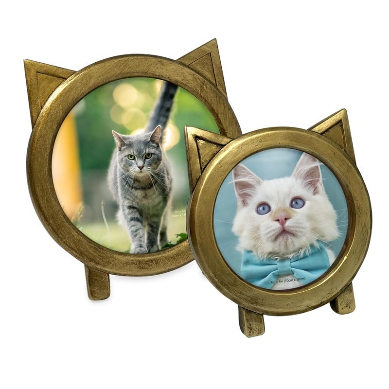 Isaac Jacobs 5x5 Round Resin Sentiment Cat Picture Frame with Ears  Photo Tabletop & Wall Display Hanging Display & Home D?cor (Gold) - Image 5