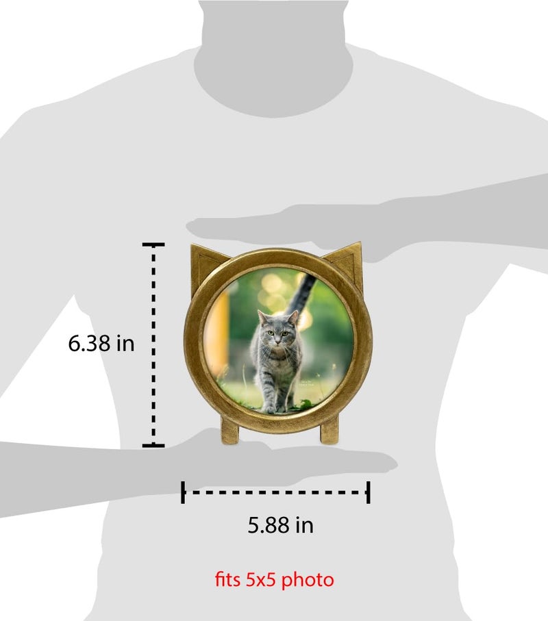 Isaac Jacobs 5x5 Round Resin Sentiment Cat Picture Frame with Ears  Photo Tabletop & Wall Display Hanging Display & Home D?cor (Gold) - Image 4