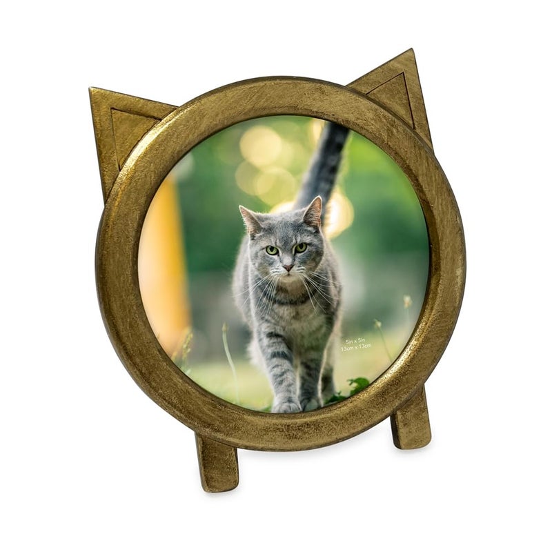 Isaac Jacobs 5x5 Round Resin Sentiment Cat Picture Frame with Ears  Photo Tabletop & Wall Display Hanging Display & Home D?cor (Gold) - Image 1