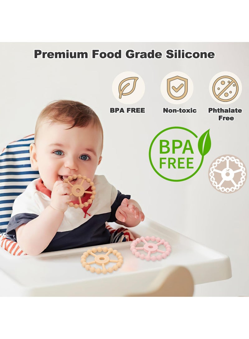 CMGTYYD 3 Pack Teething Toys, Silicone Teething Rings Toys for Baby, BPA Free Baby Teethers for 0-3-6-12-24 Months, Babies Teething Relief, New Born Accessories-White Pink Coffee  - Image 4