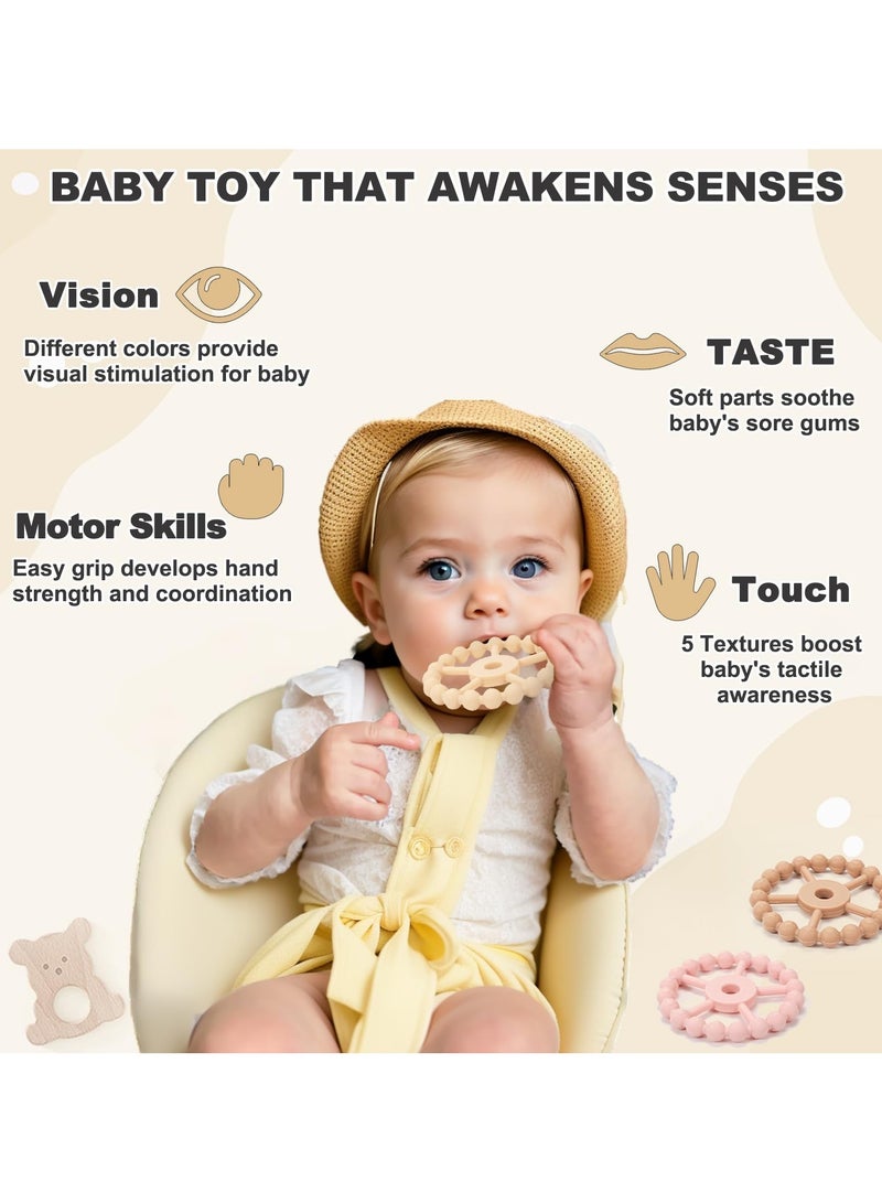 CMGTYYD 3 Pack Teething Toys, Silicone Teething Rings Toys for Baby, BPA Free Baby Teethers for 0-3-6-12-24 Months, Babies Teething Relief, New Born Accessories-White Pink Coffee  - Image 3