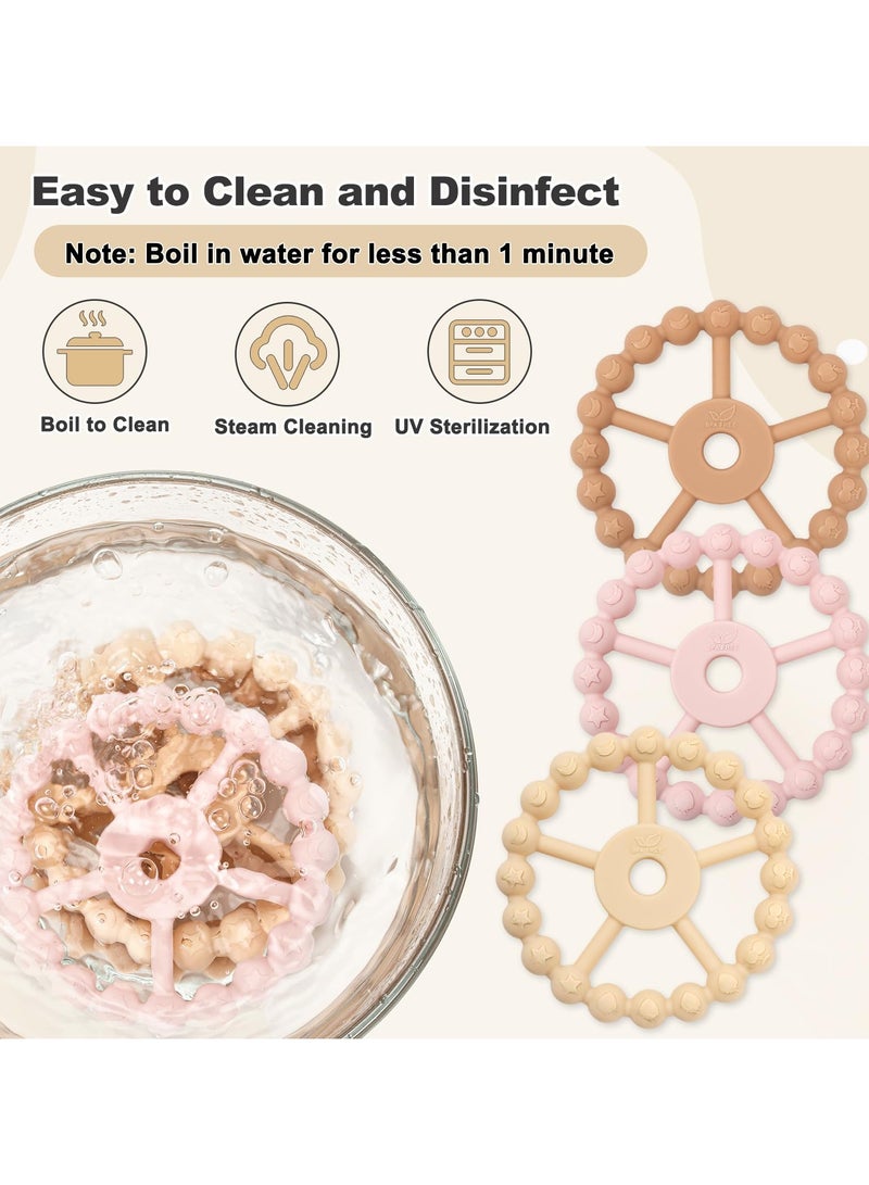 CMGTYYD 3 Pack Teething Toys, Silicone Teething Rings Toys for Baby, BPA Free Baby Teethers for 0-3-6-12-24 Months, Babies Teething Relief, New Born Accessories-White Pink Coffee  - Image 5