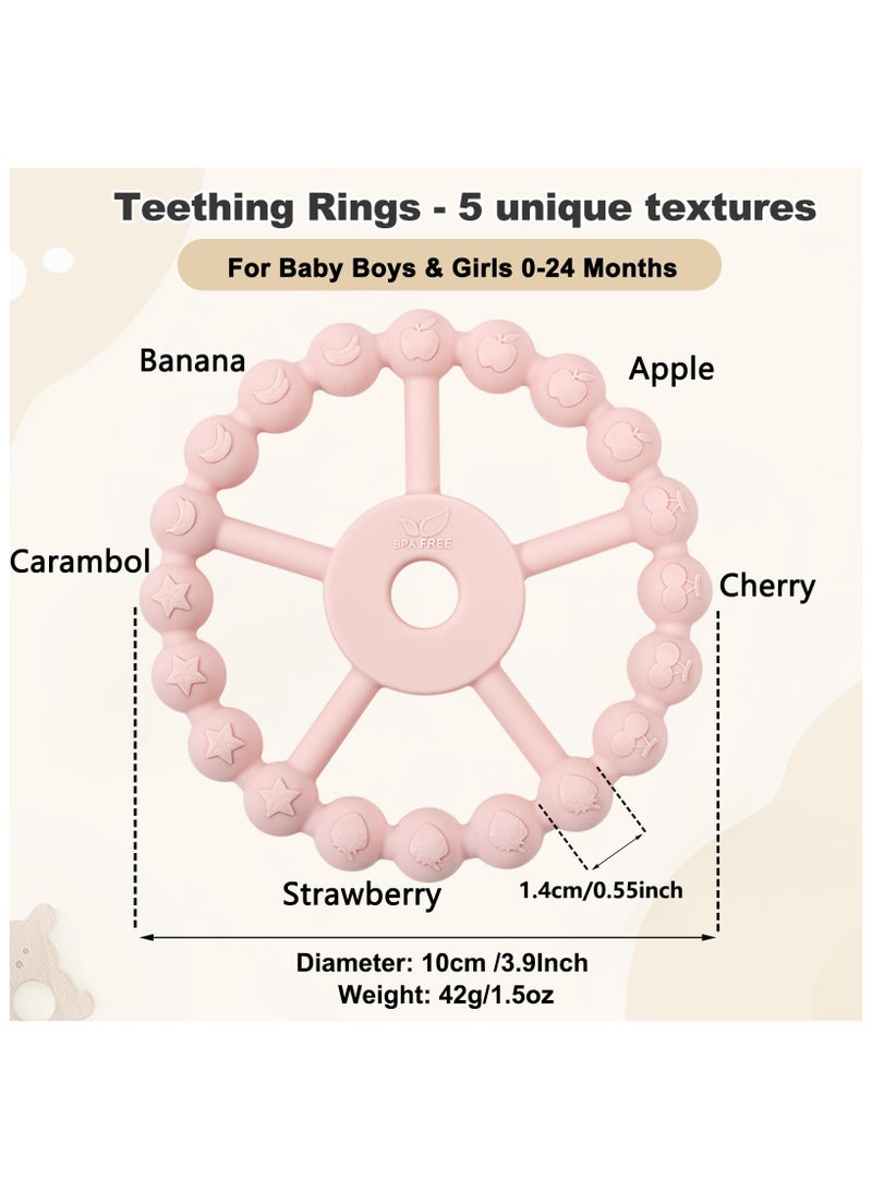 CMGTYYD 3 Pack Teething Toys, Silicone Teething Rings Toys for Baby, BPA Free Baby Teethers for 0-3-6-12-24 Months, Babies Teething Relief, New Born Accessories-White Pink Coffee  - Image 2