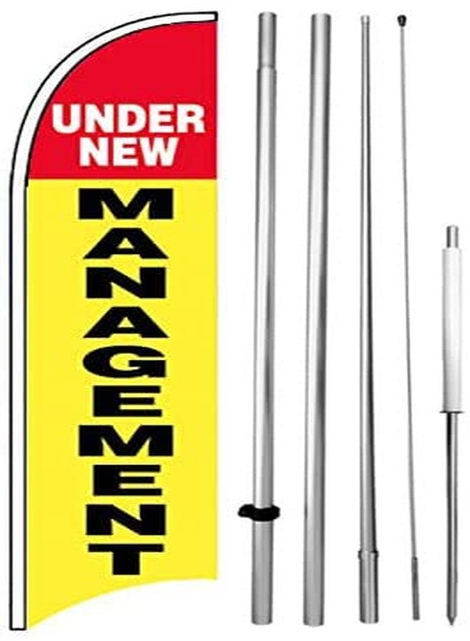 4Less UNDER NEW MANAGEMENT Windless Swooper Flag 15ft Tall Pole Kit Feather Banner Sign yb-h - Image 1