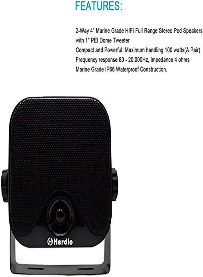 Herdio 4 Inches Heavy Duty Waterproof Boat Marine Box Outdoor Speakers Surface Mounted for Skid Steer ATV UTV RZR Golf Cart Tractor Powersports Boat Truck Jeep - Image 3