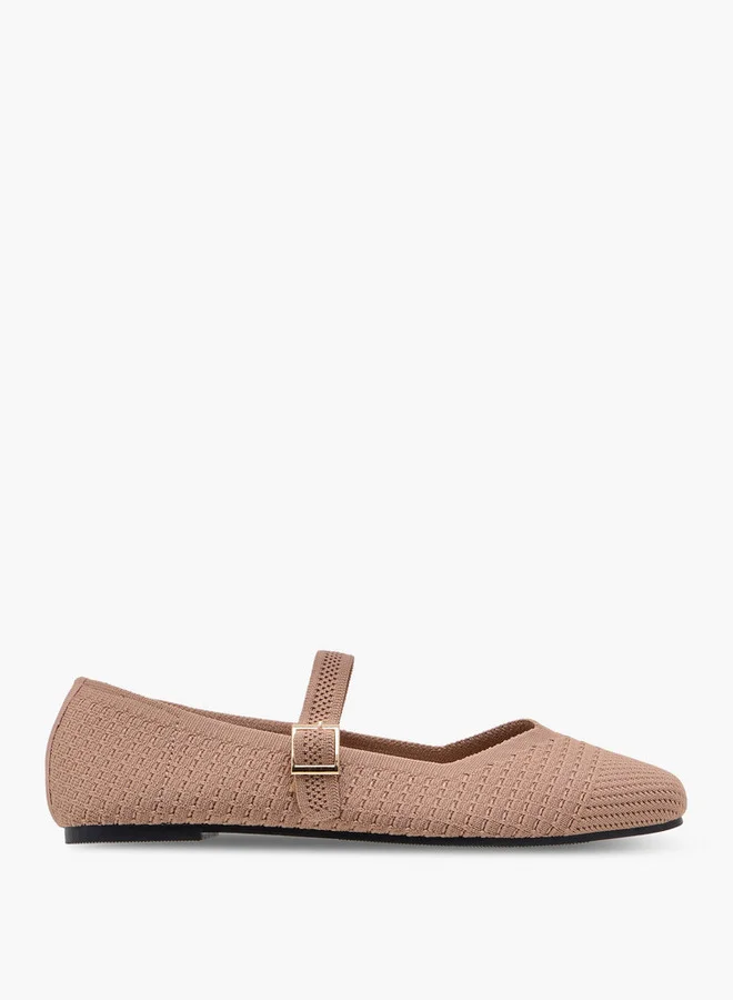 Flora Bella By Shoexpress Women's Textured Mary Jane Shoes with Buckle Closure