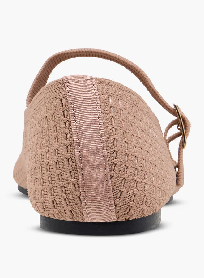 Flora Bella By Shoexpress Women's Textured Mary Jane Shoes with Buckle Closure