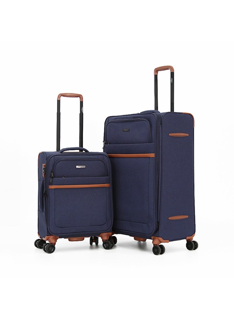 AMERICAN FLYER Softside Luggage Trolley Bag 2 Pieces Set,Navy (S-20",L-28") - Image 1