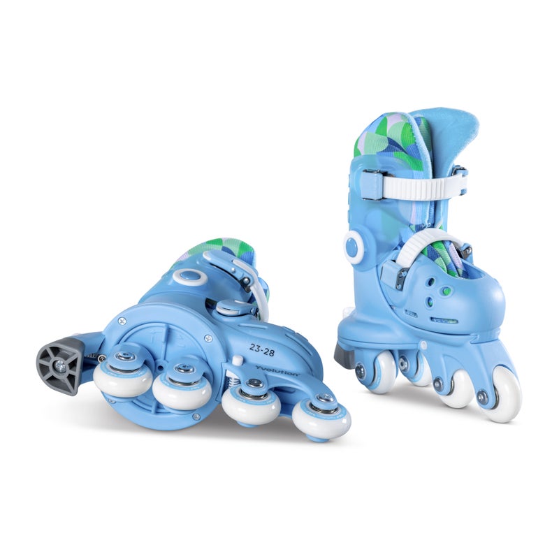 Yvolution Twista Skates Blue – 2-in-1 Learner to Inline Skates for Kids | Converts with Button, No Tools Needed, Adjustable Size 3–12J, Soft Curved Design (YC01B4) - Image 2