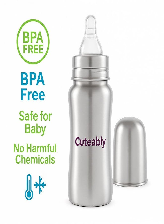 Cuteably Stainless Steel Wide Mouth Bottle | Anti-Colic Nipple Baby | Rust-Free BPA-Free Bottles for Newborn (150 ML) - Image 2